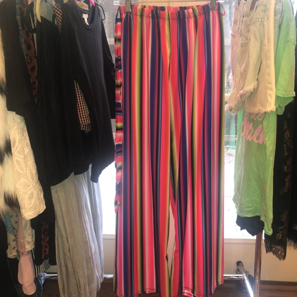 med - striped pants